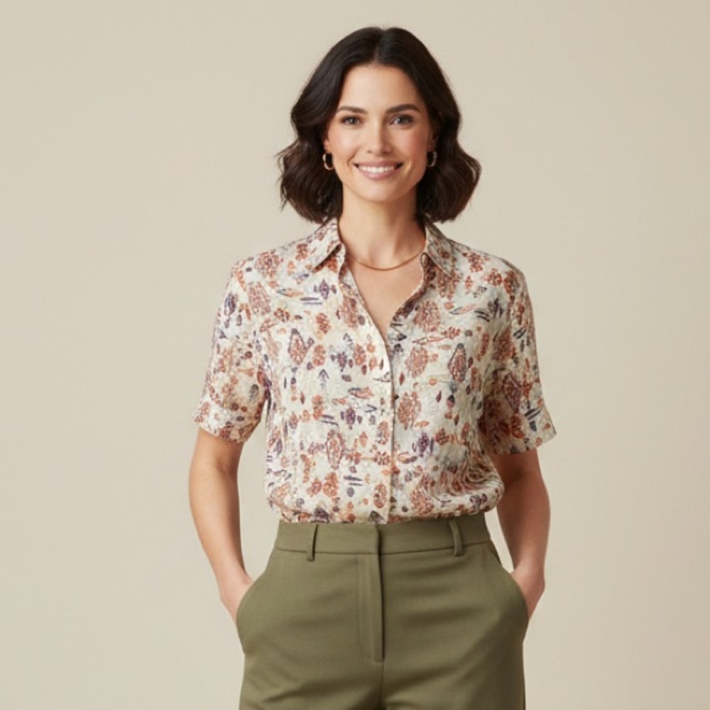Coldwater Creek Aztec Print 100%Linen‎ Top L